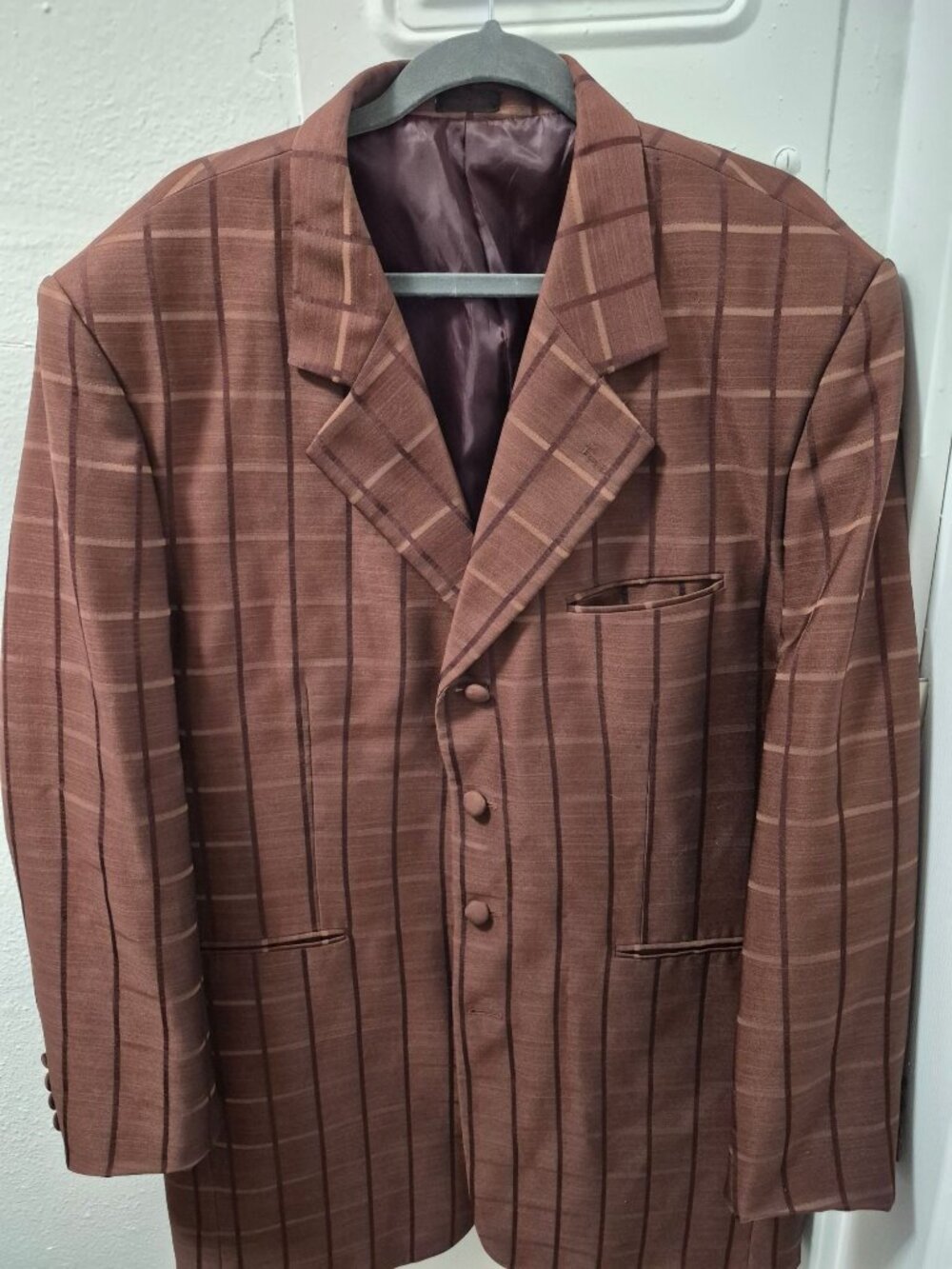 Falcone Mens Brown Plaid 4-Button Suit Blazer Jacket Made In Korea Size 42R
